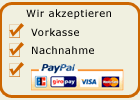 Zahlungsarten - Vorkasse, Nachnahme, Paypal