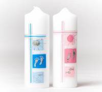 Taufkerze Junge blau oder Mädchen rosa